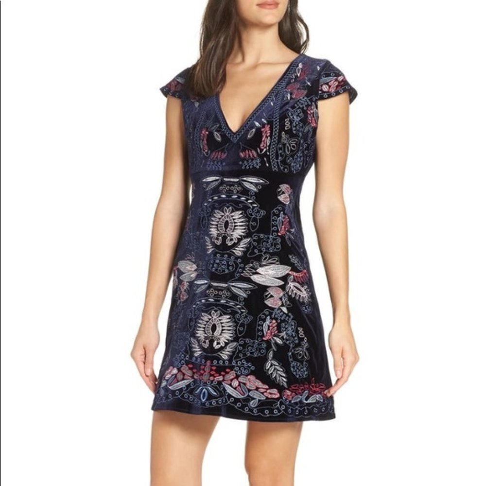 Foxiedox Embroidered Velvet Dress